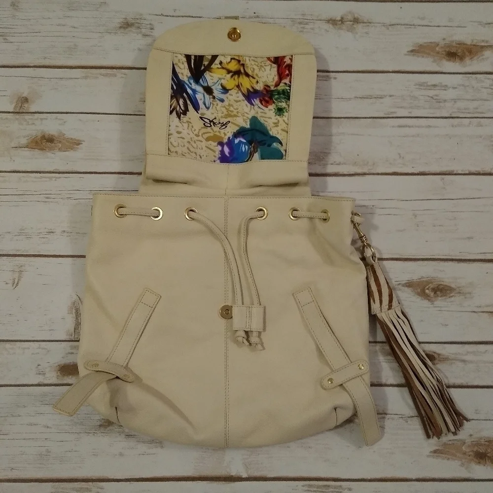 Sharif Cream and Pink Large Leather Shoulder Bag